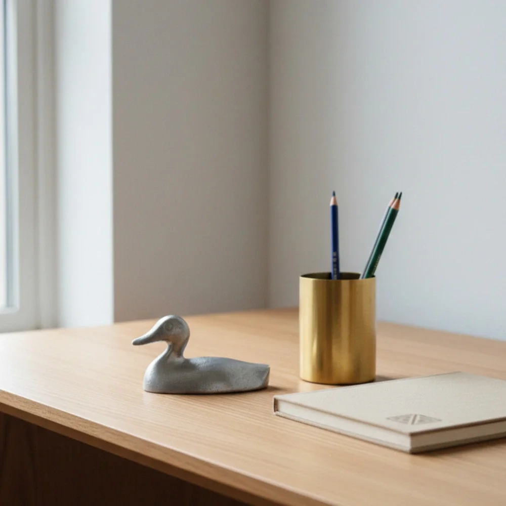 Mini Mid Century Aluminum Duck | 1960s Modernist Silver Sculpture
